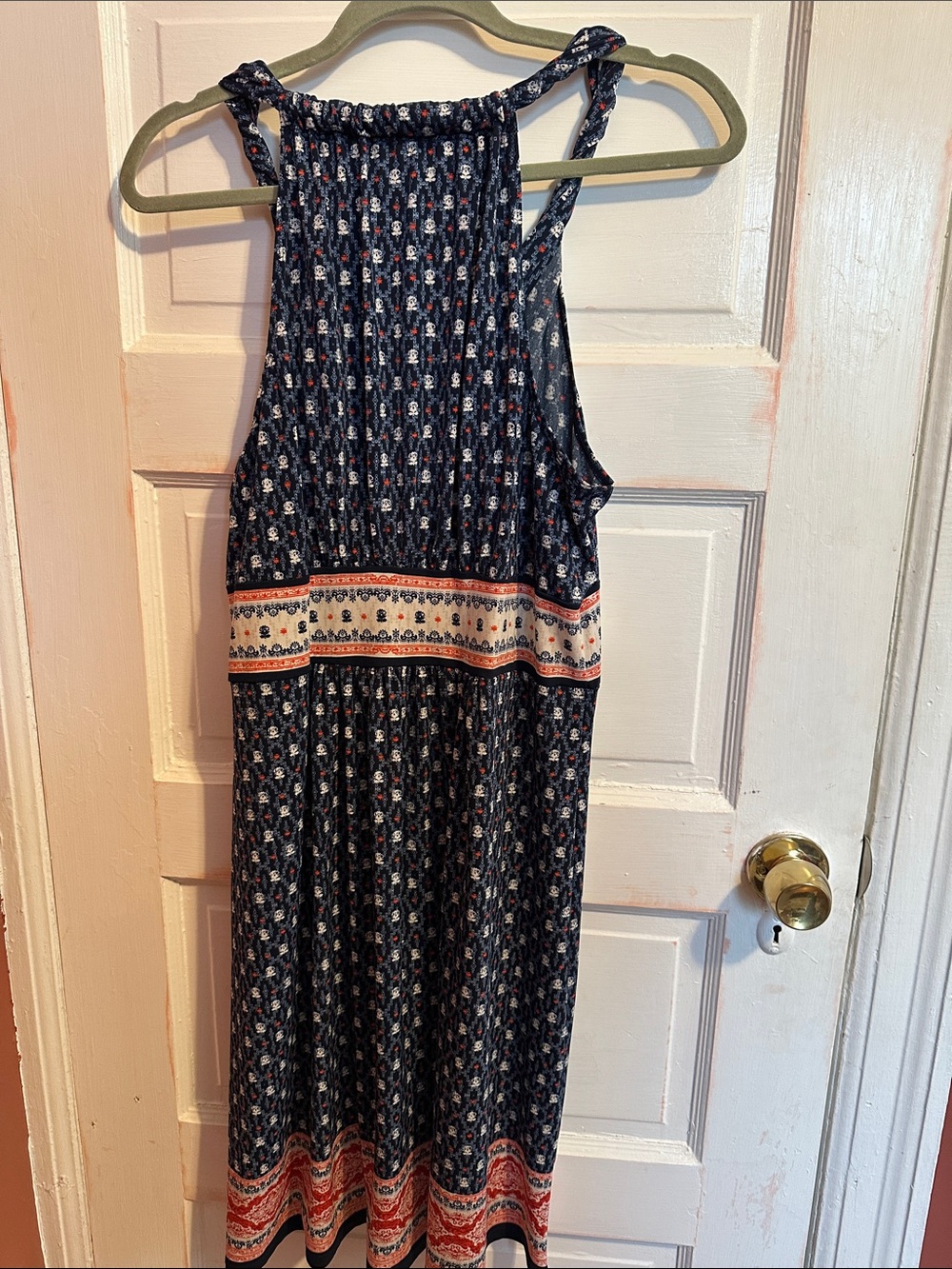 Max Studio Navy Floral Print Skirt with Coral Dots - Picture 6 of 7